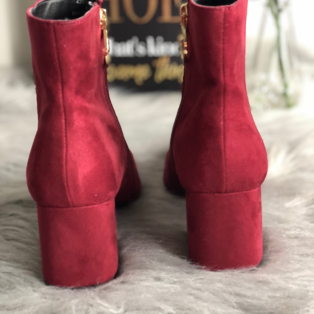 Top Shop Berry Suede Vegan Gold Side Zip Bootie - Picture 4 of 8